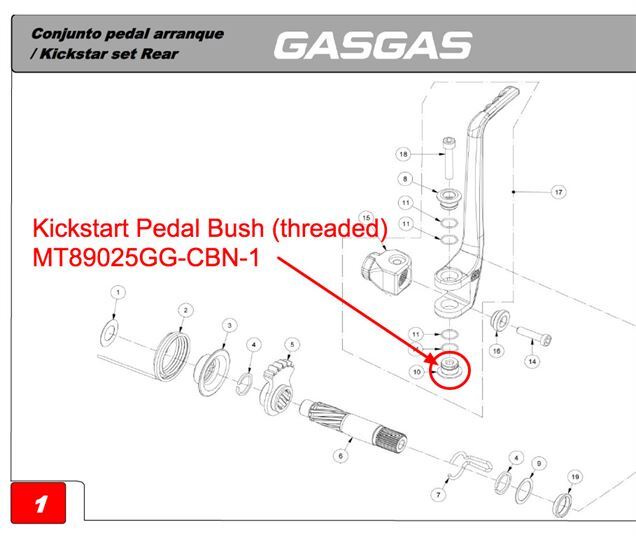 Kickstart pedal Bush - Bottom threaded (with o rings) (supersedes from MT280226065)